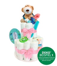 Lade das Bild in den Galerie-Viewer, Kleine Windeltorte für Mädchen mit rosa Bändern und Schleifen