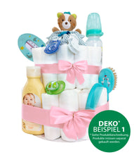 Lade das Bild in den Galerie-Viewer, Mittlere Windeltorte für Mädchen mit rosa Bändern und Schleifen