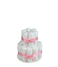 Lade das Bild in den Galerie-Viewer, Kleine Windeltorte für Mädchen mit rosa Bändern und Schleifen