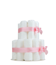 Lade das Bild in den Galerie-Viewer, Kleine Windeltorte für Mädchen mit rosa Bändern und Schleifen