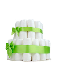 Lade das Bild in den Galerie-Viewer, Mittlere Windeltorte für Mädchen und Jungen mit hellgrünen Bändern und Schleifen