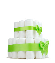 Lade das Bild in den Galerie-Viewer, Mittlere Windeltorte für Mädchen und Jungen mit hellgrünen Bändern und Schleifen