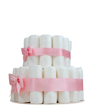 Lade das Bild in den Galerie-Viewer, Mittlere Windeltorte für Mädchen mit rosa Bändern und Schleifen