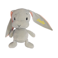 Lade das Bild in den Galerie-Viewer, Kuscheltier als Schmusetuch - Grauer Hase mit Name bestickt (20 cm)