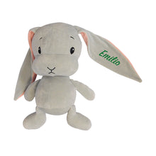 Lade das Bild in den Galerie-Viewer, Kuscheltier als Schmusetuch - Grauer Hase mit Name bestickt (20 cm)