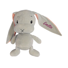 Lade das Bild in den Galerie-Viewer, Kuscheltier als Schmusetuch - Grauer Hase mit Name bestickt (20 cm)