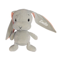 Lade das Bild in den Galerie-Viewer, Kuscheltier als Schmusetuch - Grauer Hase mit Name bestickt (20 cm)