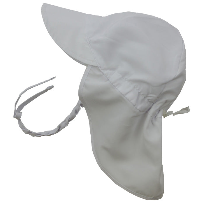 Größenverstellbare UV-Nackenschutz-Mütze für Baby, mit Name bestickt, Weiß